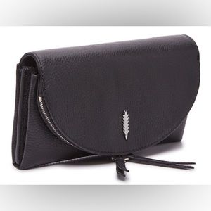 Thacker Nikki- Black Leather Cross body Clutch Bag - NWT.